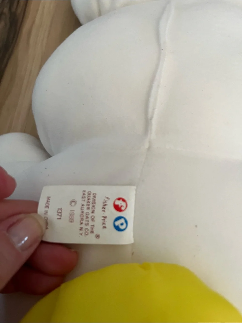 Vtg Fisher Price Activity Bunny Plush White Rabbit  Rattle Mirror Squeak 1989